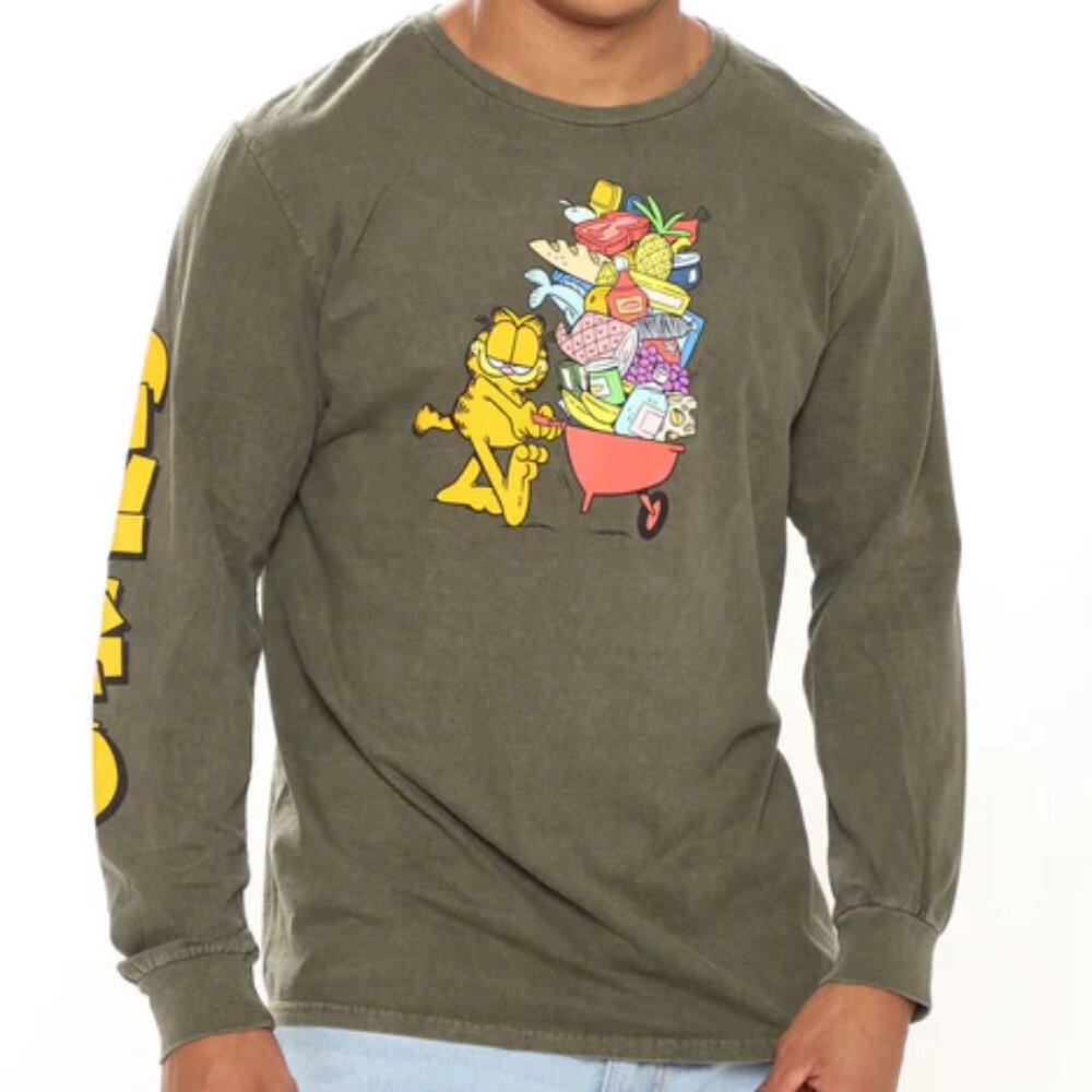 GARFIELD 'Hunger Craving' Long Sleeve Tee, Olive, Size XL, NwoT